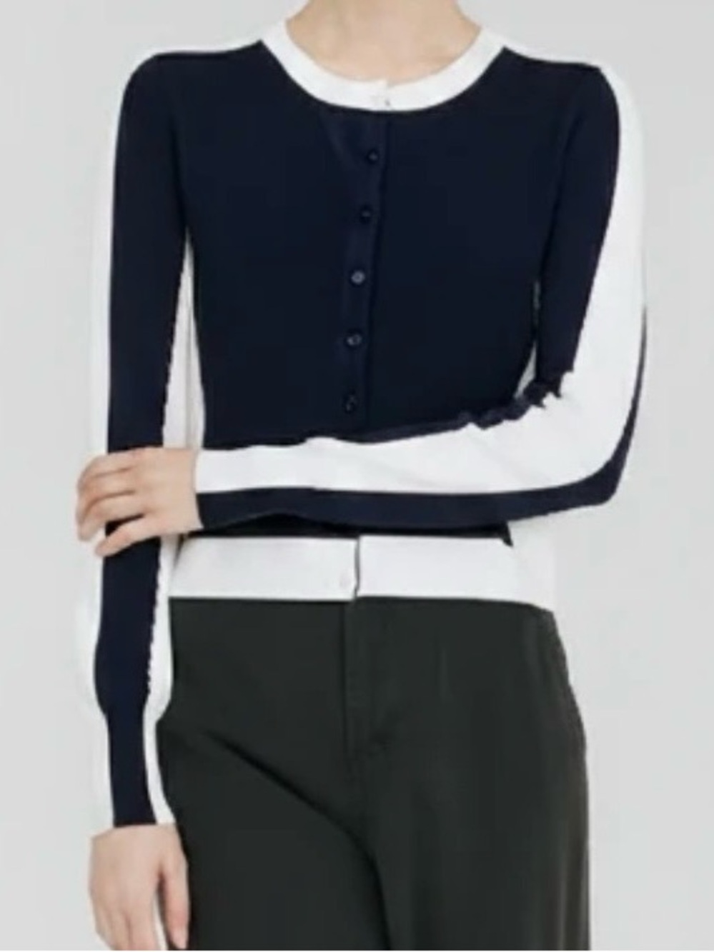 J.Lindeberg Navy and White Button-Front Contrast Cardigan
